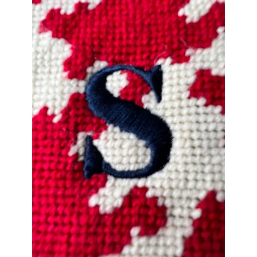 Lands End Tablet Sleeve Red Ivory Houndstooth Needlepoint Monogram S OS